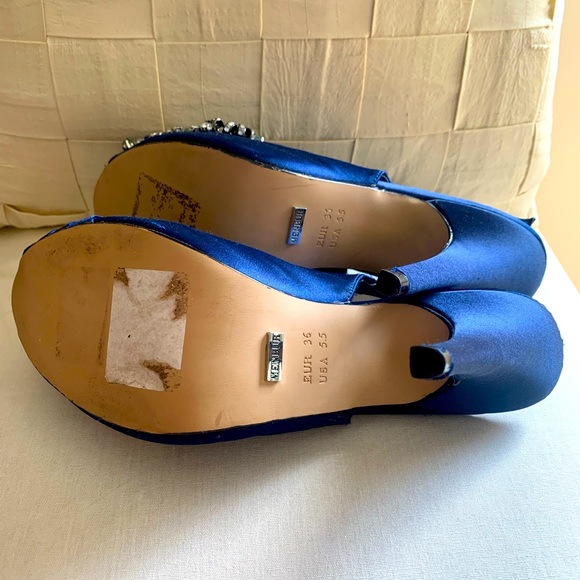 Royal navy blue embellished satin platform evening heels. - Picture 6 of 6